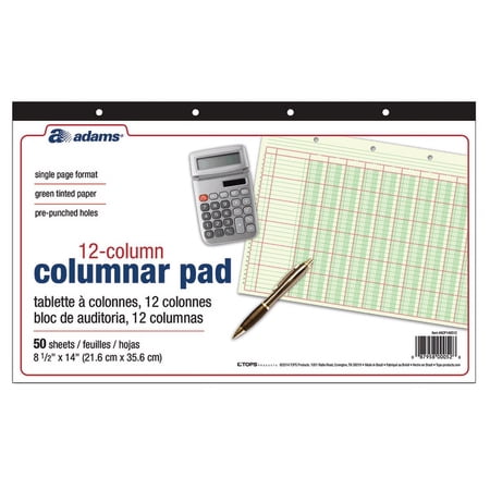 Adams® Analysis Pad, 14" x 8 1/2", 50 Pages (50 Sheets), 12 Columns, Green