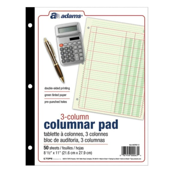 Adams Analysis Pad, 8 1/2" x 11", 100 Pages (50 Sheets), 3 Columns, Green