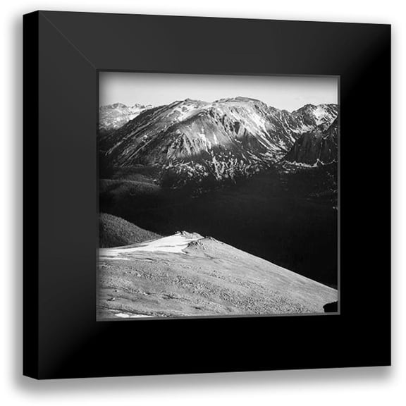 Adams, Ansel 12x12 Black Modern Framed Museum Art Print Titled - Panorama of barren mountains and shadowed valley, in Rocky Mountain National Park, Colorado, ca. 194