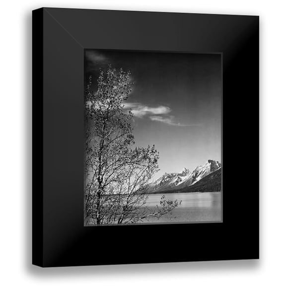 Adams, Ansel 12x14 Black Modern Framed Museum Art Print Titled - View of mountains with tree in foreground, Grand Teton National Park, Wyoming, 1941