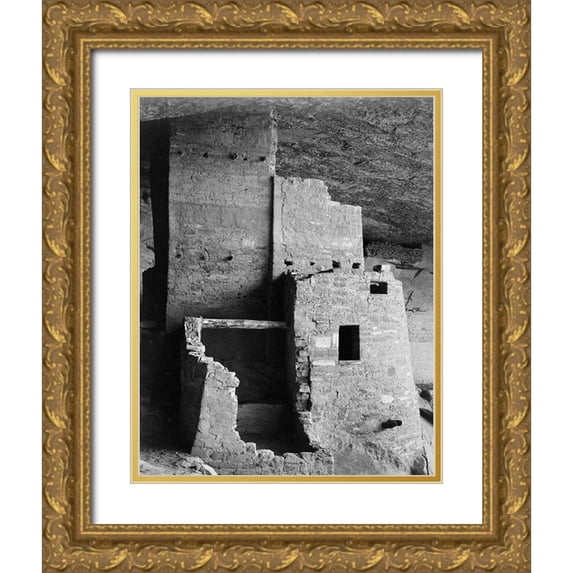 Adams, Ansel 12x14 Gold Ornate Wood Framed with Double Matting Museum Art Print Titled - Close-up, Cliff Palace, Mesa Verde National Park, Colorado, 1941