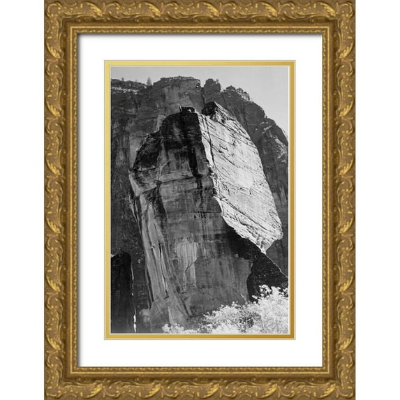 Adams, Ansel 13x18 Gold Ornate Wood Framed with Double Matting Museum Art Print Titled - Rock formation-Light Sky Zion National Park-Utah