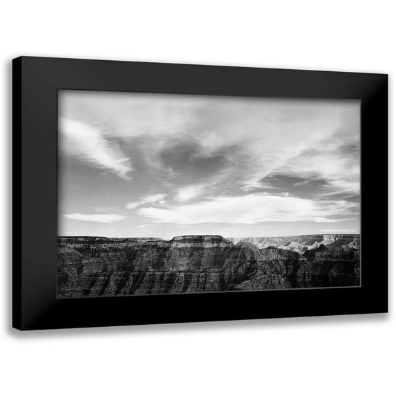 Adams, Ansel 14x11 Black Modern Framed Museum Art Print Titled - Canyon edge, low horizon, clouded sky, Grand Canyon National Park, Arizona, 1941