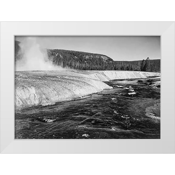 Adams, Ansel 14x11 White Modern Wood Framed Museum Art Print Titled - River in foreground, trees behind, Firehold River, Yellowstone National Park, Wyoming, ca. 1941-1942