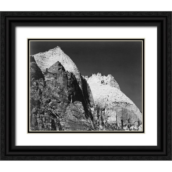 Adams, Ansel 14x12 Black Ornate Wood Framed with Double Matting Museum Art Print Titled - Rock formation-Night Sky Zion National Park-Utah