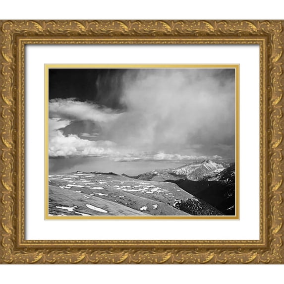 Adams, Ansel 14x12 Gold Ornate Wood Framed with Double Matting Museum Art Print Titled - Mountain tops, low horizen, low hanging clouds, in Rocky Mountain National Park, Colorado, ca. 1941-