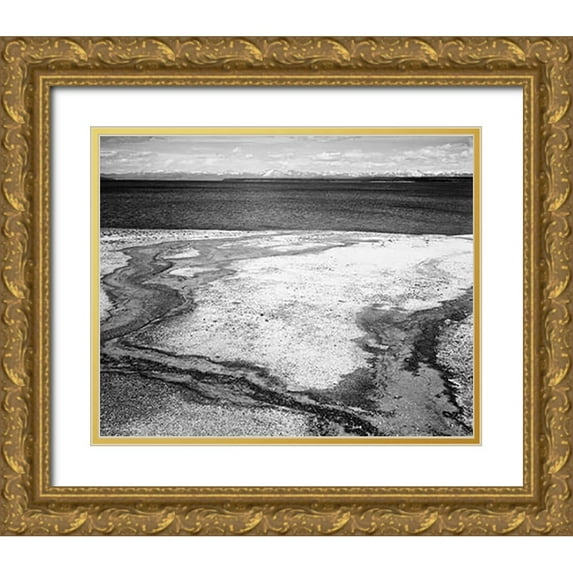 Adams, Ansel 14x12 Gold Ornate Wood Framed with Double Matting Museum Art Print Titled - Yellowstone Lake - Hot Springs Overflow, Yellowstone National Park, Wyoming, ca. 1941-1942