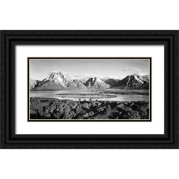 Adams, Ansel 14x9 Black Ornate Wood Framed with Double Matting Museum Art Print Titled - Mt. Moran and Jackson Lake from Signal Hill, Grand Teton National Park, Wyoming, 1941