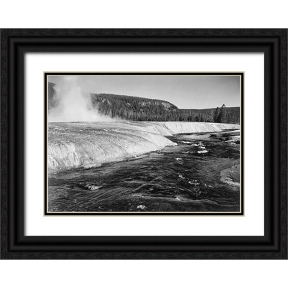 Adams, Ansel 18x14 Black Ornate Wood Framed with Double Matting Museum Art Print Titled - River in foreground, trees behind, Firehold River, Yellowstone National Park, Wyoming, ca. 1941-1942