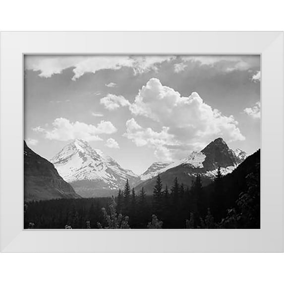Adams, Ansel 18x14 White Modern Wood Framed Museum Art Print Titled - Mountains and Clouds, Glacier National Park, Montana - National Parks and Monuments, 1941