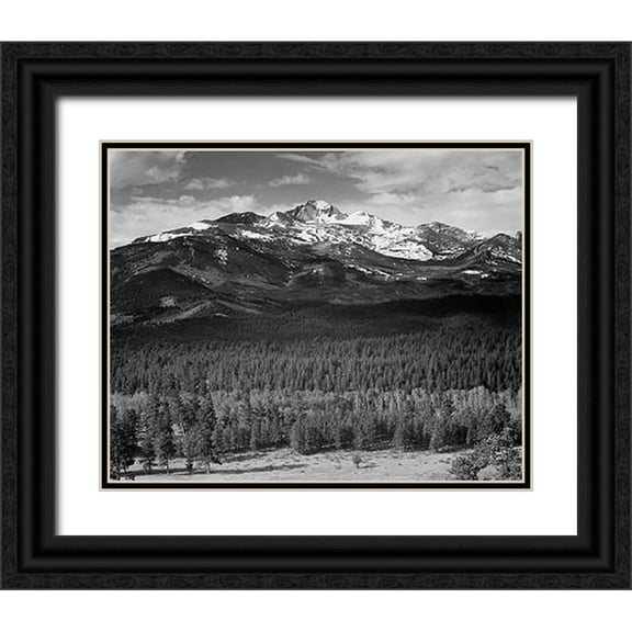 Adams, Ansel 18x15 Black Ornate Wood Framed with Double Matting Museum Art Print Titled - Trees in foreground, snow covered mountain in background, in Rocky Mountain National Park, Colorado,