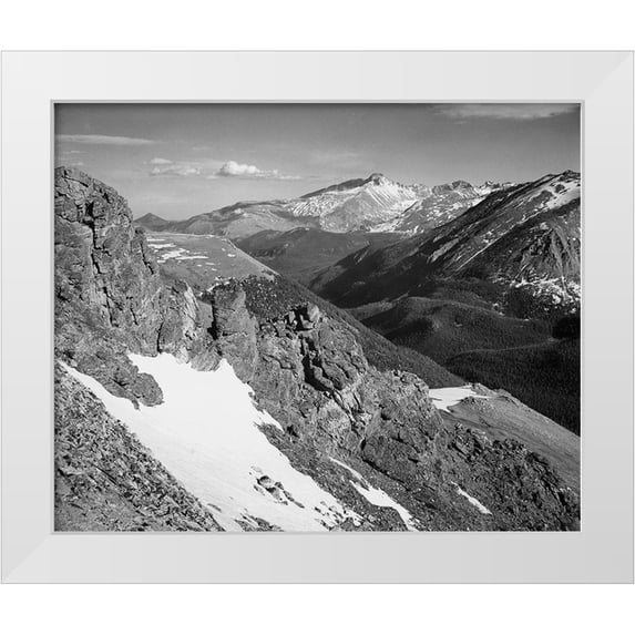 Adams, Ansel 18x15 White Modern Wood Framed Museum Art Print Titled - View of barren mountains with snow, in Rocky Mountain National Park, Colorado, ca. 1941-1942