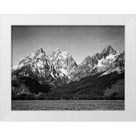 Adams, Ansel 24x19 White Modern Wood Framed Museum Art Print Titled - Grassy valley and snow covered peaks, Grand Teton National Park, Wyoming, 1941
