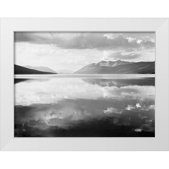 Adams, Ansel 24x19 White Modern Wood Framed Museum Art Print Titled - McDonald Lake, Glacier National Park, Montana - National Parks and Monuments, 1941