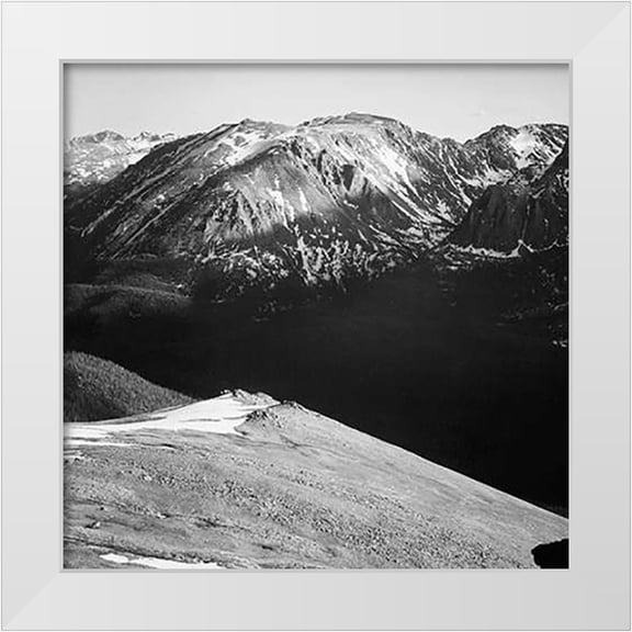 Adams, Ansel 26x26 White Modern Wood Framed Museum Art Print Titled - Panorama of barren mountains and shadowed valley, in Rocky Mountain National Park, Colorado, ca. 194