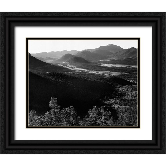Adams, Ansel 32x26 Black Ornate Wood Framed with Double Matting Museum Art Print Titled - Valley surrounded by mountains, in Rocky Mountain National Park, Colorado, ca. 1941-1942