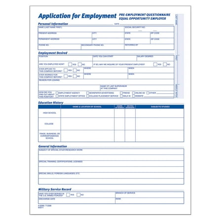 Adams® Application For Employment, 8 1/2" x 11", Pack Of 25
