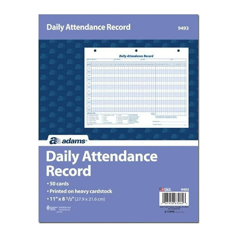 Daily Attendance Card, One-Part (No Copies), 11 x 8.5, 50 Forms Total Daily Attendance Card, One-Part (No Copies), 11 x 8.5, 50 Forms Total