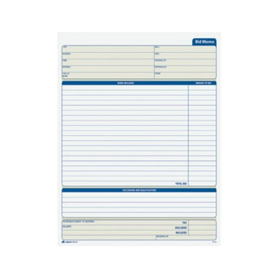 Adams® Bid Memo Book, 8 3/8" x 11 7/16", White, 50 Sheets Per Book