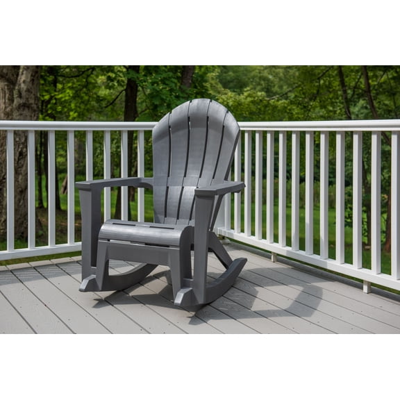 Adams Big Easy Resin Rocking Adirondack Chair Outdoor Weather Resistant Ideal for Backyard, Gray