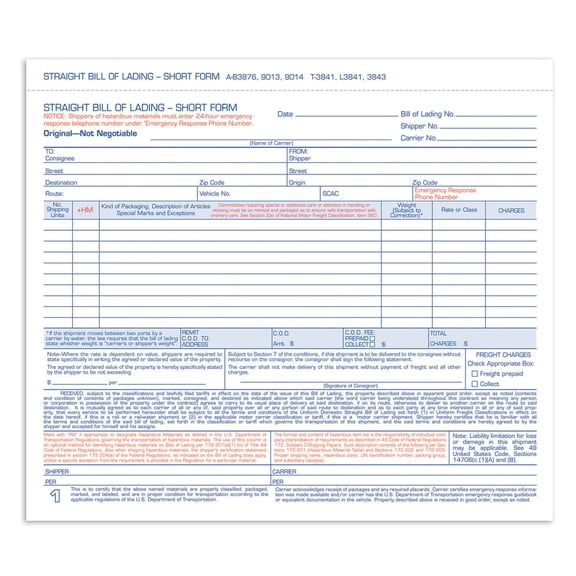 Adams® Bill Of Lading Forms, 7 5/8" x 11", 3-Part, Pack Of 250