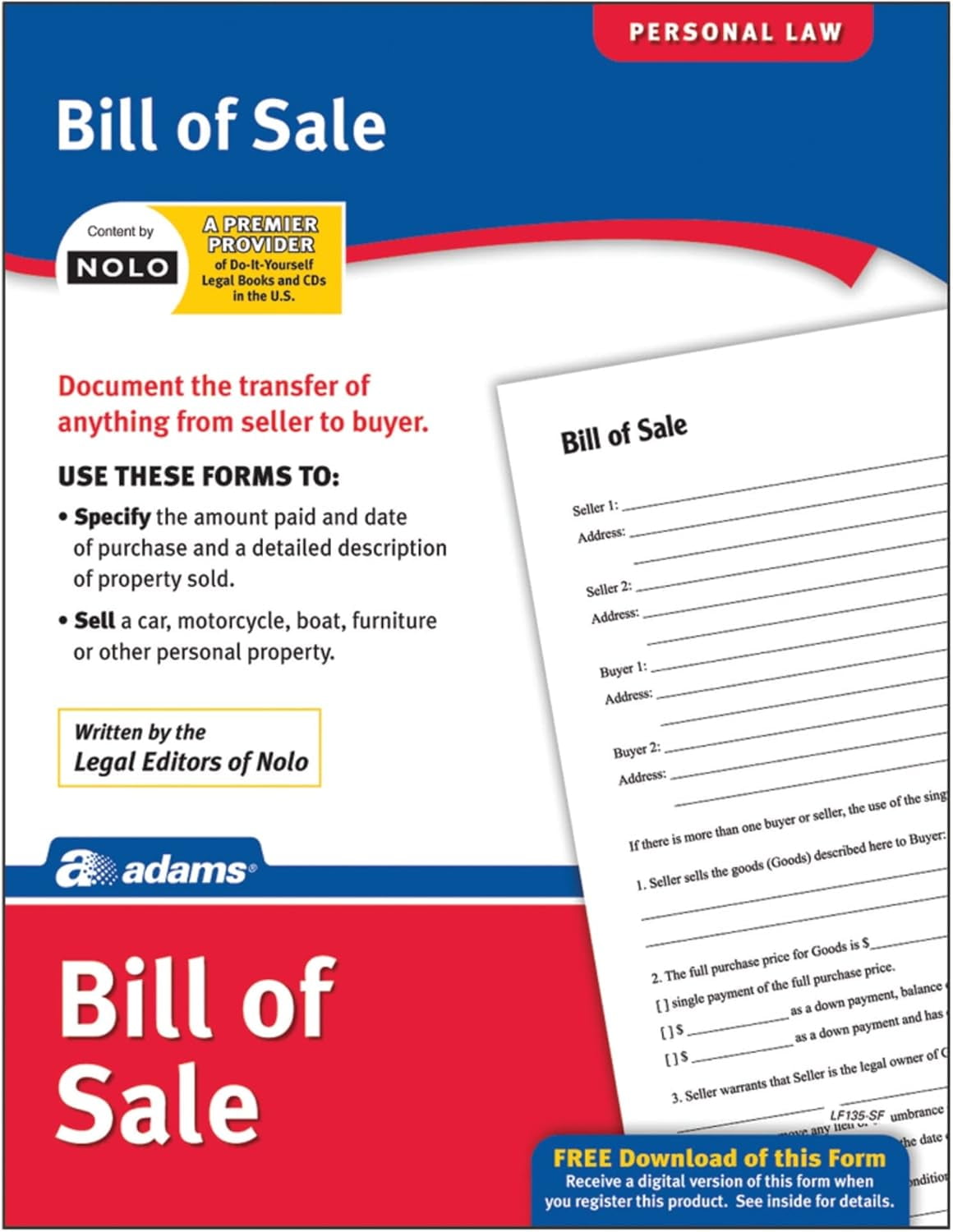 Adams Bill of Sale, Forms and Instructions (LF135)