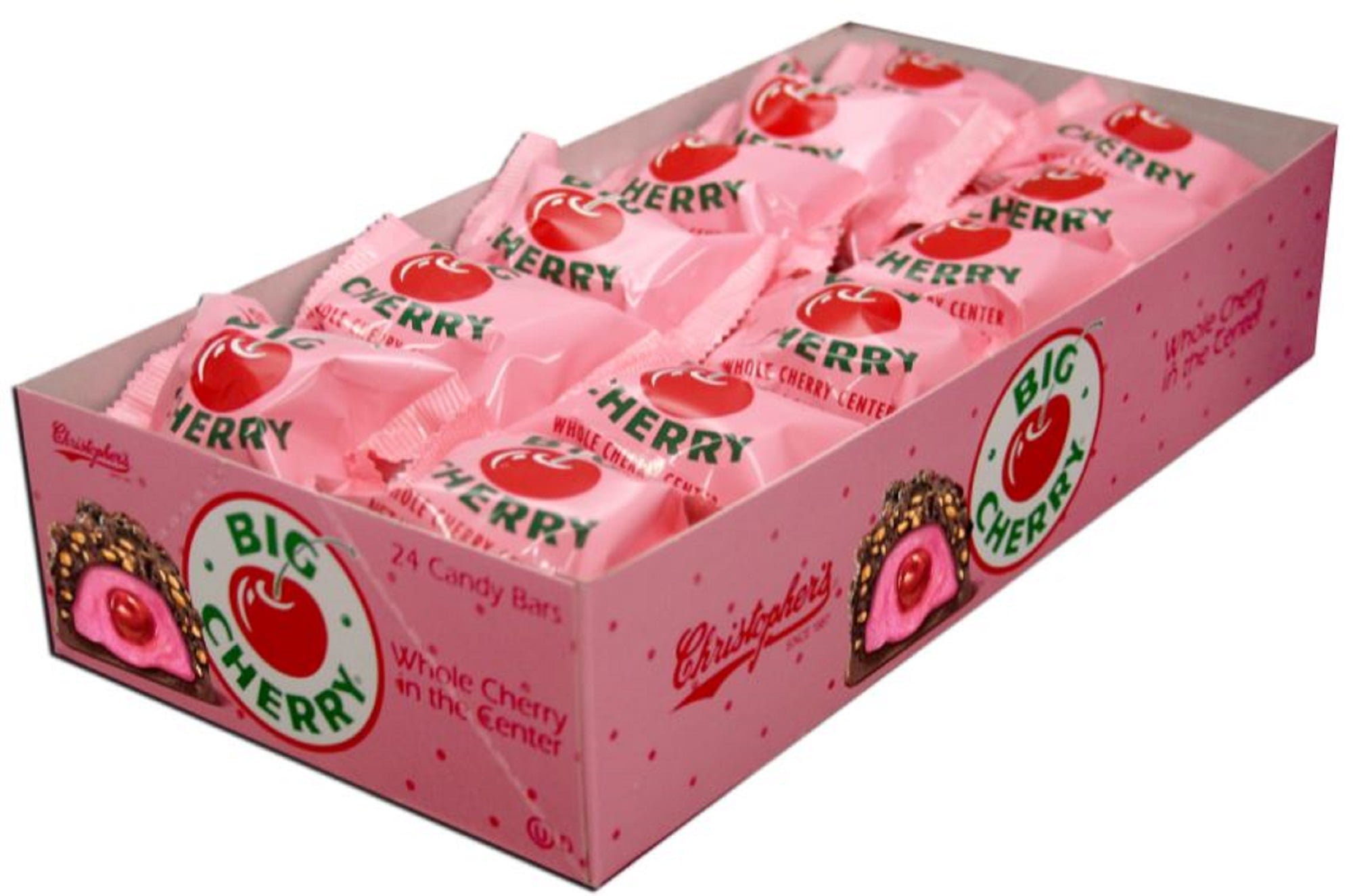 Adams & Brooks Christopher's Big Cherry Whole Cherry Center Milk Chocolate Candy Bars, 24 Count, 1.75 Oz. Each