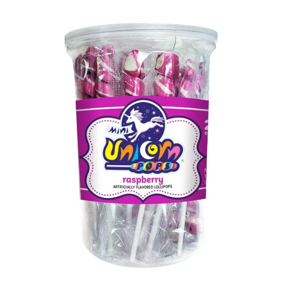 Adams & Brooks Dark Pink & White Raspberry Mini Unicorn Pop - 24 Count Tub