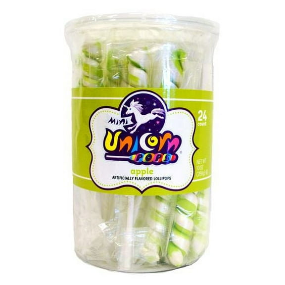 Adams & Brooks Light Green & White Apple Mini Unicorn Pop - 24 Count Tub