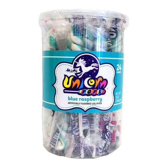 Adams & Brooks Turquoise & White Blue Raspberry Mini Unicorn Pop - 24 Count Tub
