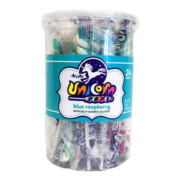 Adams & Brooks Turquoise & White Blue Raspberry Mini Unicorn Pop - 24 Count Tub
