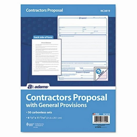 Adams Business Forms Contractor Proposal Form 3-Part Carbonless 8 .5 x 11 50 Forms
