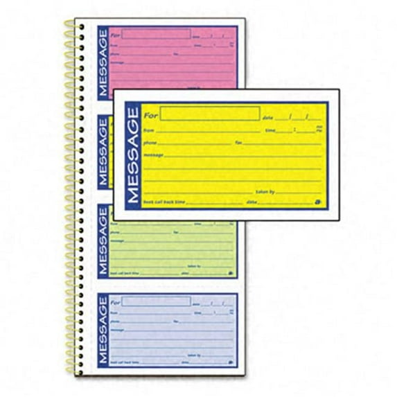 Adams Business Forms Spiralbound Telephone Message Book Carbonless Duplicate Multicolors 200 Sets