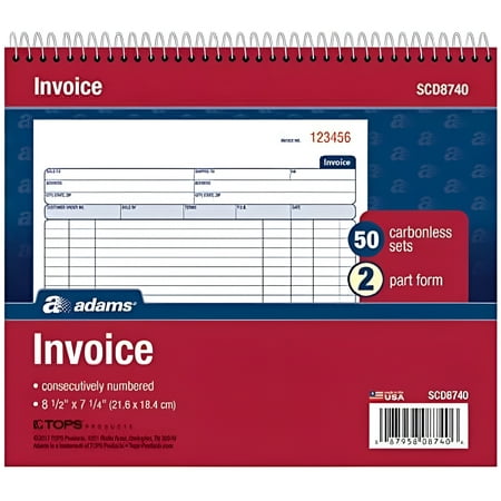 Adams® Carbonless Invoice Books, 2-Part, 8 1/2" x 7 1/4", Pack Of 50