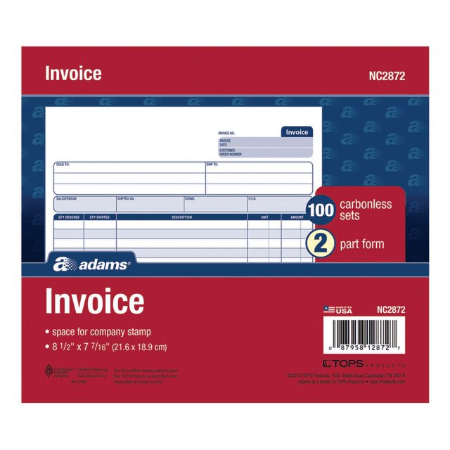 Adams® Carbonless Invoice Unit Sets, 2-Part, 8 1/2" x 7 7/16 ...