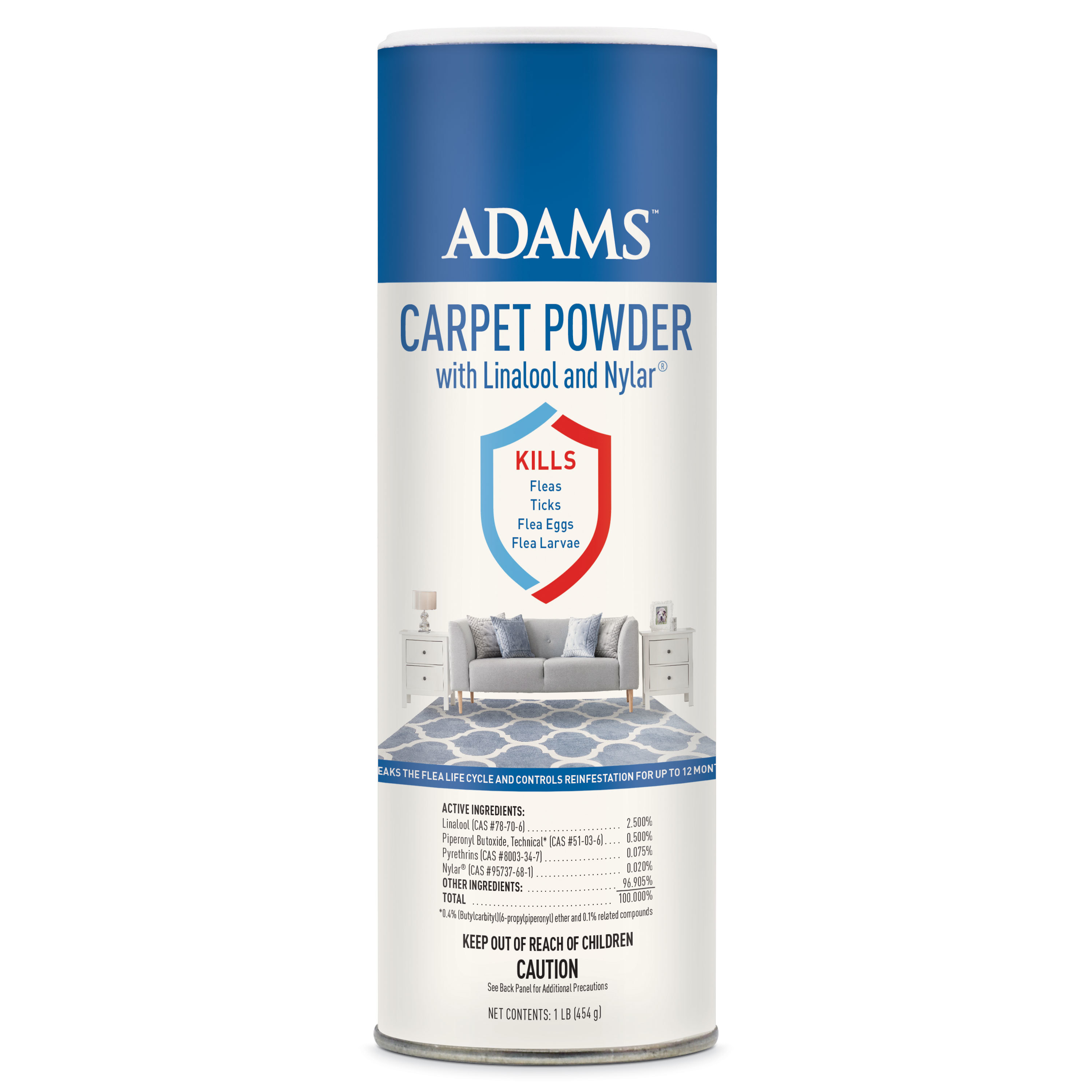 Adams Carpet Powder with Linalool and Nylar, Kills Fleas & Ticks, 16 Ounces, Citrus Scent - image 1 of 10
