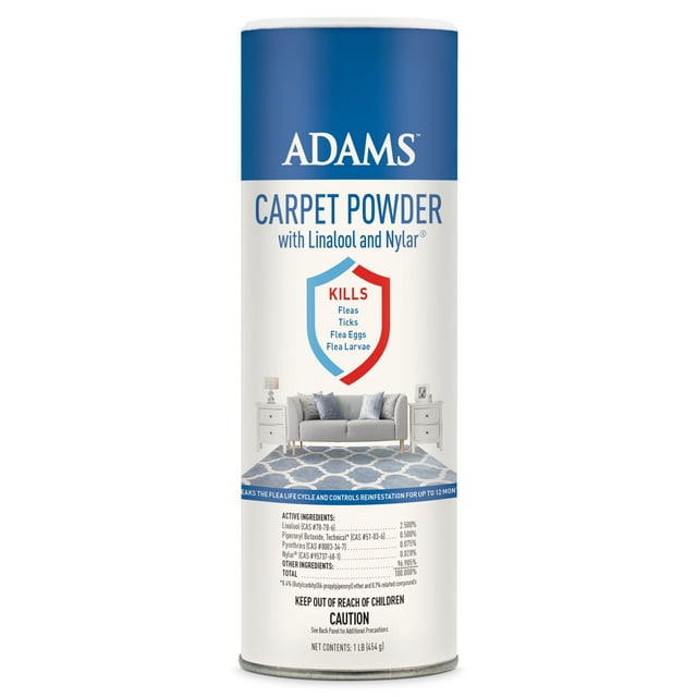 Adams Carpet Powder with Linalool and Nylar, Kills Fleas & Ticks, 16 Ounces, Citrus Scent