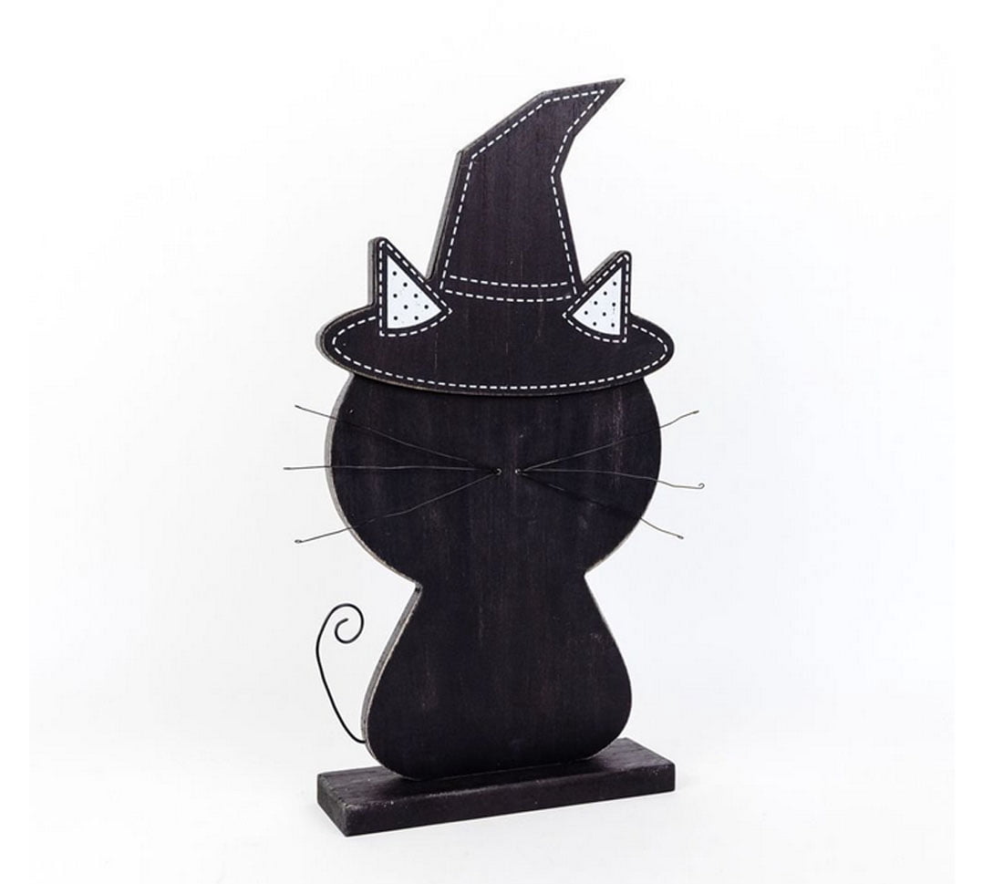 Adams & Co. Halloween Decor - Large Cute Black Cat Witch Hat Wood ...