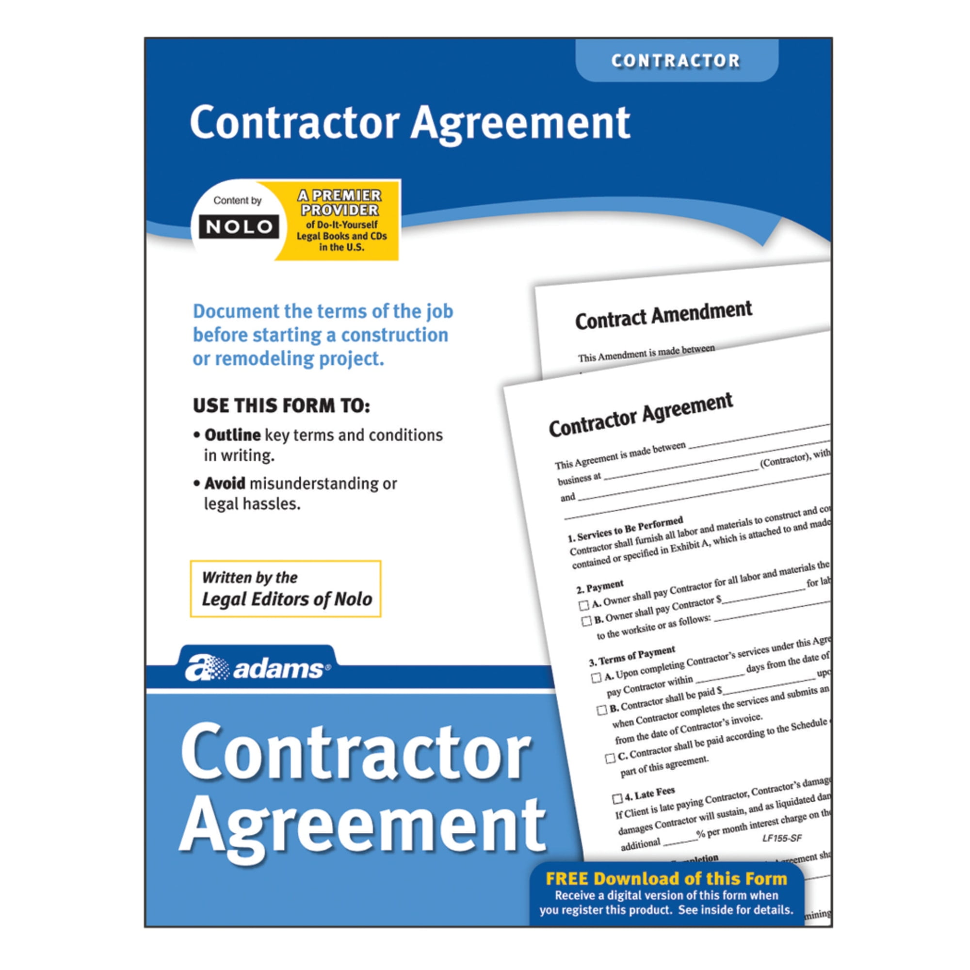 Adams Contractor Agreement Form, 8.5 x 11 Inch, White (LF155) - Walmart.com