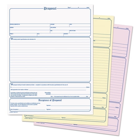 Adams Contractor Proposal Form, Three-Part Carbonless, 8.5 x 11.44, 50 Forms Total