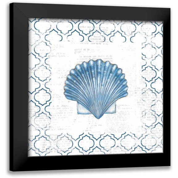 Adams, Emily 12x12 Black Modern Framed Museum Art Print Titled - Navy Scallop Shell on Newsprint