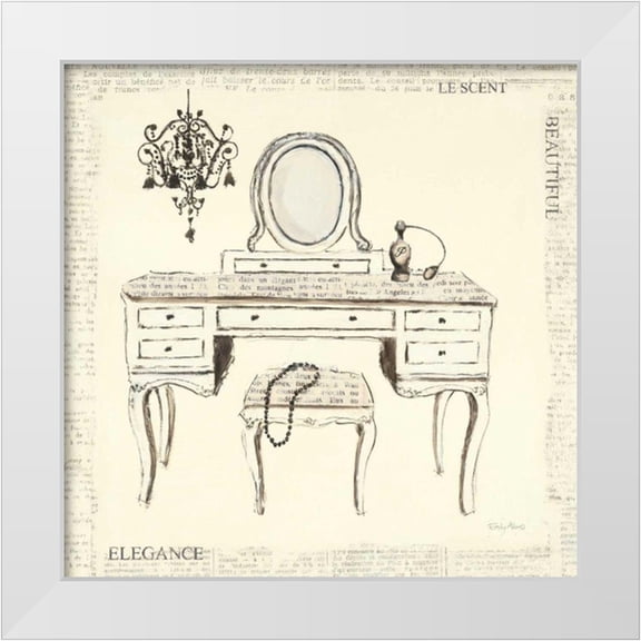 Adams, Emily 12x12 White Modern Wood Framed Museum Art Print Titled - Emilys Boudoir III Table
