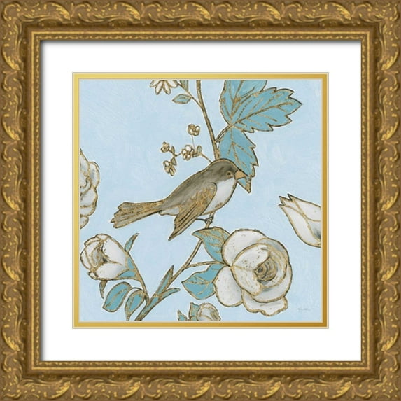 Adams, Emily 15x15 Gold Ornate Wood Framed with Double Matting Museum Art Print Titled - Toile Birds I