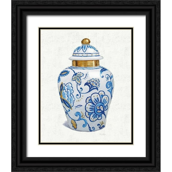 Adams, Emily 20x24 Black Ornate Wood Framed with Double Matting Museum Art Print Titled - Flora Chinoiserie II Textured