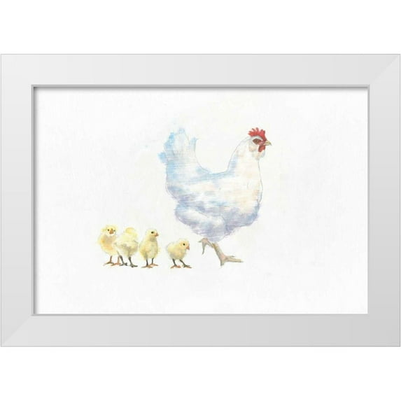 Adams, Emily 24x18 White Modern Wood Framed Museum Art Print Titled - Hen and Chickens
