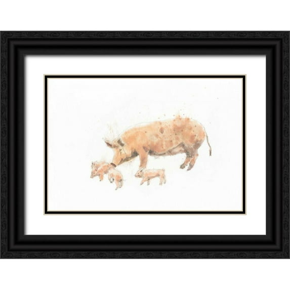 Adams, Emily 32x23 Black Ornate Wood Framed with Double Matting Museum Art Print Titled - Pig and Piglet