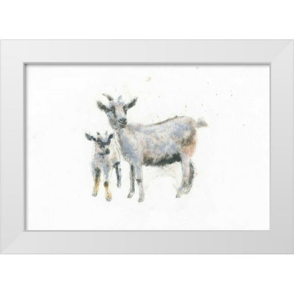 Adams, Emily 32x23 White Modern Wood Framed Museum Art Print Titled - Goat and Kid