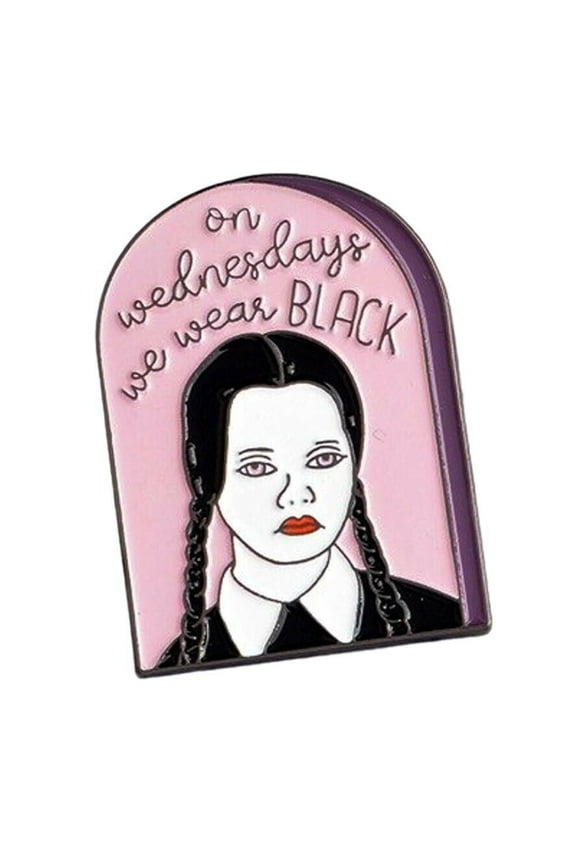 Adams Family Wednesdays We Wear Black 1 1/2" Tall Enamel Metal Pin