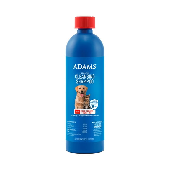 ADAMS Flea & Tick Cleansing Shampoo For Dogs, Cats, 12 Fluid Ounces