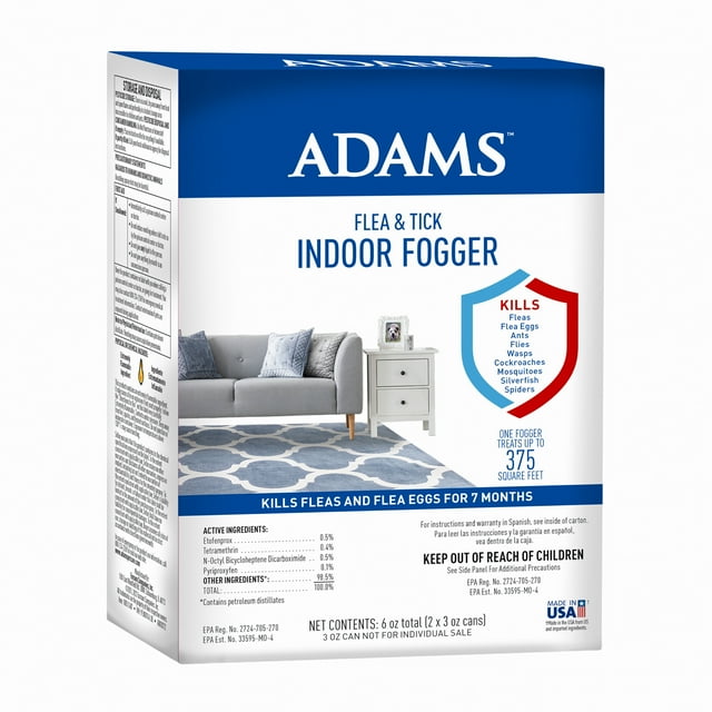 Adams Flea & Tick Indoor Fogger for Flea Pest Bait Treatment, 2 Pack, 3